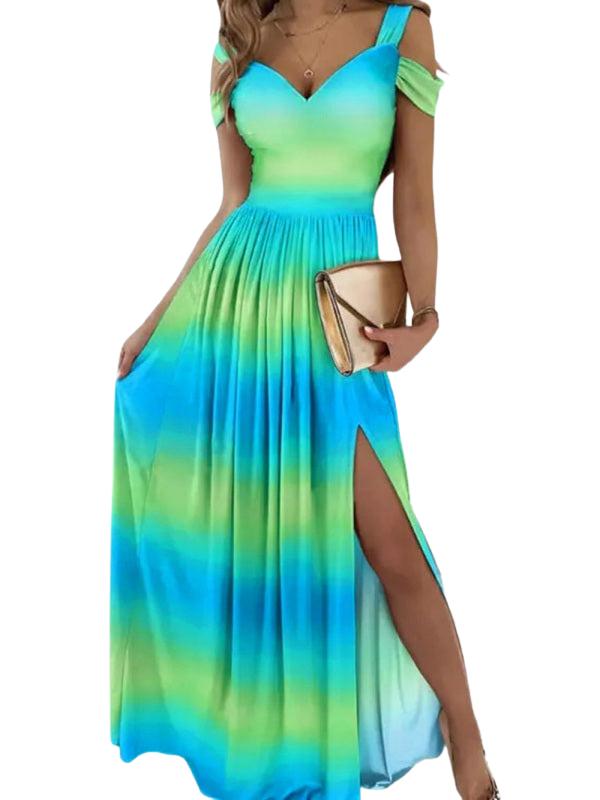 SHOPIQAT Women's Long Dress Printed V-Neck Temperament Sleeveless Slit Dress - Premium from shopiqat - Just $9.900! Shop now at shopiqat